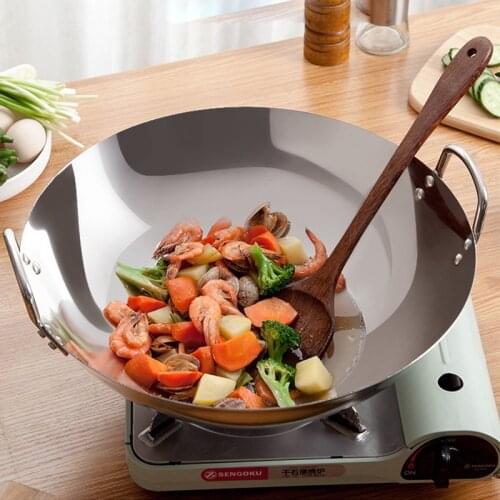 Stainless Steel Wok Traditional Cooking Friendly Products Modern Healthy Non Stick Pan Wok Pan Sartenes Home Decoration EC50CG