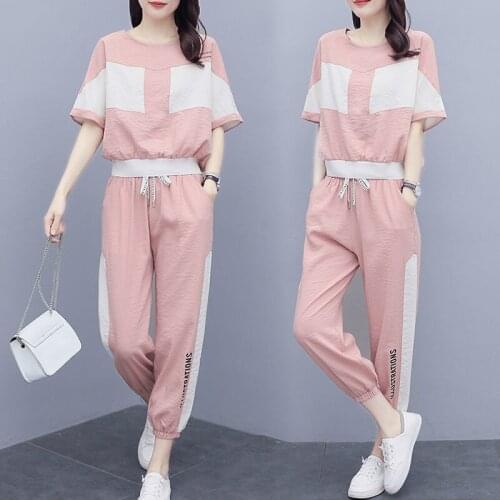 Tracksuit women sportwear two piece set Women Short Sleeve 2 Piece Set Casual Long Pants Casual Outfit Sportswear