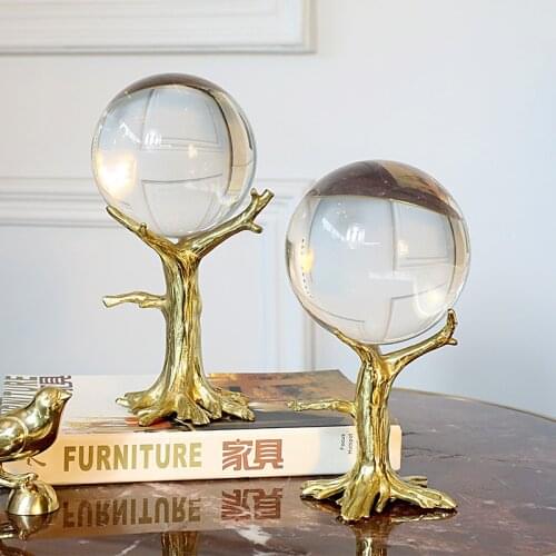 Golden Bronze Tree Shape Crafts Glass Crystal Ball Ornaments Figurines Home Wedding Party Decorative Accessories Gifts Souvenir