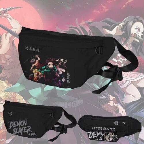 WAWNI Demon Slayer: Kimetsu no Yaiba Bag Men Canvas Belt Bag 3D Anime Hip Hop Casual Crossbody Bag 2020 New Anime Accessories