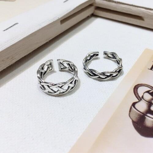 Vintage S925 Sterling Thai Silver 925 Original Lover Twine Luxury Open Ended Rings Freely Resizable Twist Weave Charm Retro Ring