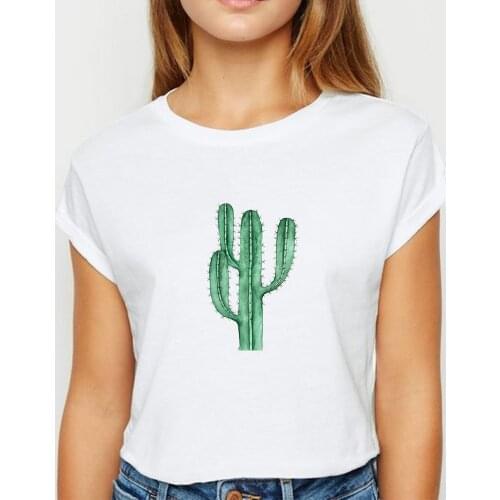 New T shirt Women Leaves And Cactus Tshirt Ulzzang Spring Summer vestidos Womens shirt Graphic Printing O-Neck T-shirts
