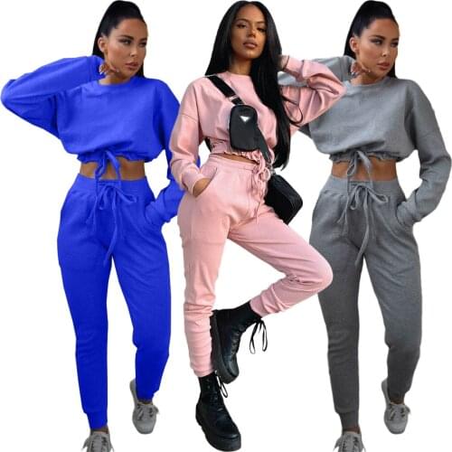 2021 Spring Solid Color Women Casual Set Long Sleeve Tees Tops Pants Matching Two Piece Jogging Suits Tracksuit Fashion Outfit