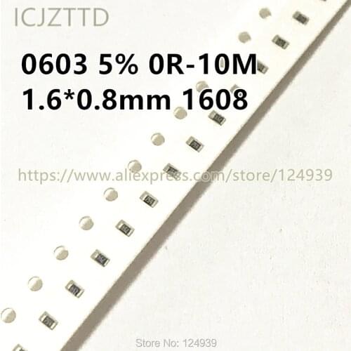 100pcs 1/10W RJ0603 5% SMD Res 1608 43R 47R 51R 56R 62R 68R 75R 82R 91R 100R 110R 120R 130R 150R 160R 180R 200R 220R 240R 270R