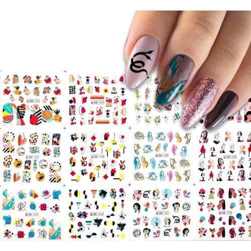 12 styles Abstract woman Retro Nail Art tattoos Black Snake Design Slider Watercolor Ink Women Nail Sticker Water Slider 2020