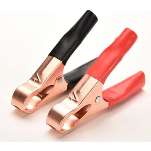 2Pcs 50A 80mm Car Alligator Clips Battery Clamps Crocodile Clips Red + Black