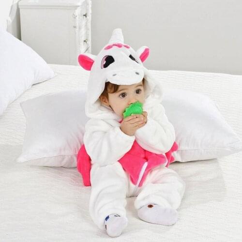2020 Winter Baby Clothes Flannel Baby Boy Clothes Cartoon Animal Unicorn Pajamas Romper Baby Jumpsuit Warm Newborn Infant Romper