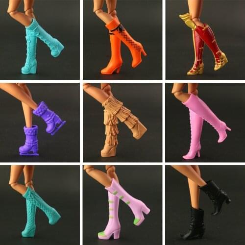 5 pair / lot New orignal shoes Mix Style Mix Color Shoes long Boot For Barbie Doll