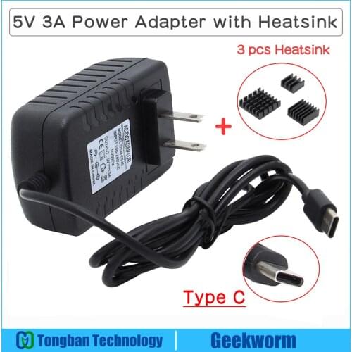 5V 3A Power Supply Adapter USB Type-C Charger PSU EU/US Plug with Aluminum Heatsink for Orange Pi 4 / 4B