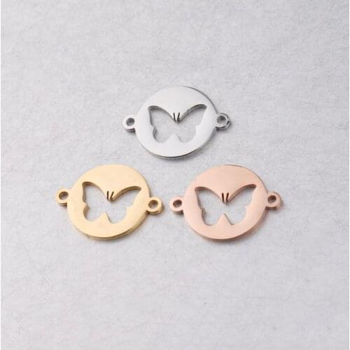 50pc 15mm Gold/rose Color Stainless steel Mirror polish Hollow Butterfly Charm For Necklace DIY Women Handmade Jewelry