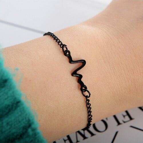 Cute Simple Wave Personality Design ECG Figure Lightning Bracelet Couple Heartbeat Frequency Bracelet Seaside Holiday Gift
