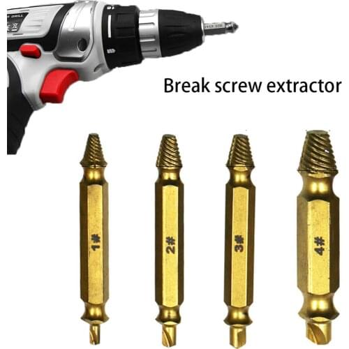Double Side Drill Out Damaged Screw Remover Extractor Out Handymen Broken Bolt Stud Removal Tool Kit 4pc #1 #2 #3 #4 With Case