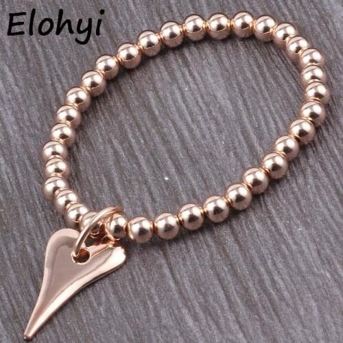 ELOHYI Hot Sale Women Men Bijoux Femme DIY Alloy Herart Cooper 6mm Beads Friendship Elastic Handmade Bracelet Jewelry Wholesale
