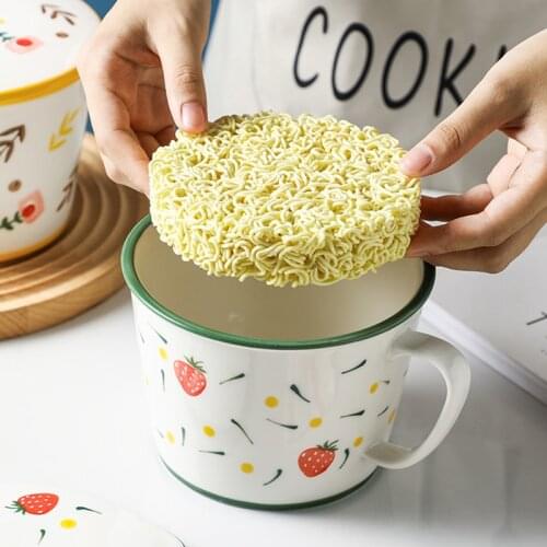 Ceramic Instant Noodles Cup Ramen Bow Lwith Handle Large Capacity Student Bowl Microwave Oven Bowl Soup