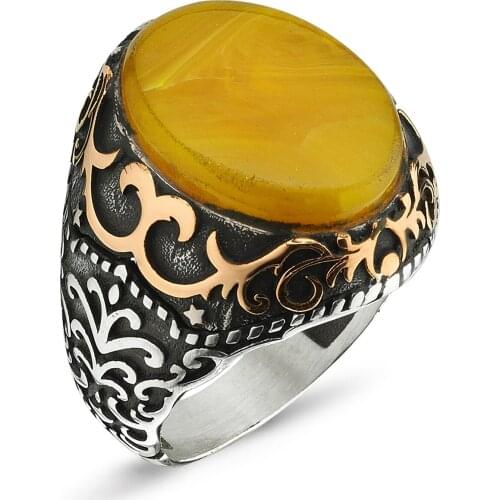 New Original Hot Selling Rings Antique Pattern 925 Silver English Men Ring Vintage Fine Jewelry Agate High Quality Male To Male for mens