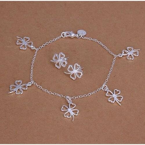 S148 925 sterling silver jewelry set, fashion jewelry set Four-Leaved Clover Earrings Bracelet S148 /akwajcda gbaaosha