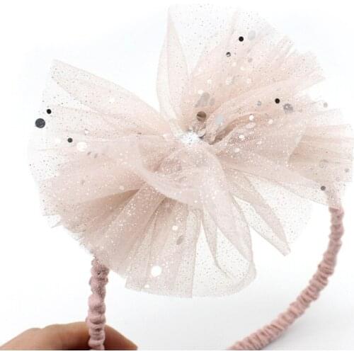 12pcs Korean Children Hair Hoop Sweet Sequins Mesh Gauze Headband Princess Headdress Hair Bow Hair Accessories for Girls