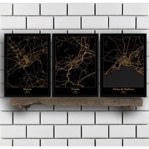 Malaga Murcia Oviedo Palma Mallorca Salamanca Santander Seville Tarragona Toledo Valencia Valladolid Zaragoza Spain Map Poster