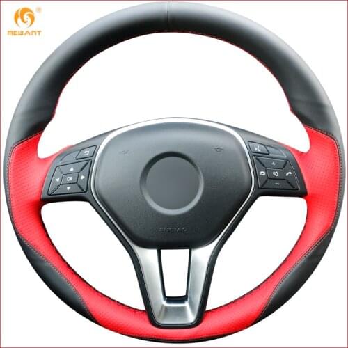 MEWANT Black Leather Red Leather Steering Wheel Cover for Mercedes Benz A-Class 2013-2015 B-Class 2011-2014 CLA-Class 2013 2014