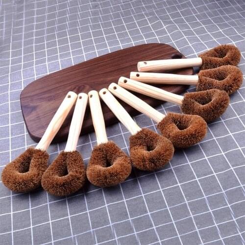 Natural coconut brown non-stick oil long handle pot brush Dish washing oil cleaning brush Can hang type brush Household cleaning