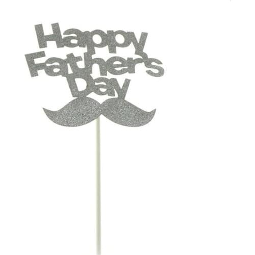 New 1PCS Beautiful DIY Moustache Happy Father Day Cake Topper Flag For Birthday Party Cake Baking Decor Silver Gold