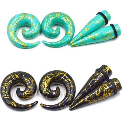 2 Pairs Anoectochilus Roxburghii Acrylic Ear Gauge Ear Spiral Plugs Ear Taper Stretchers Expander Ear Plugs Piercing Jewelry