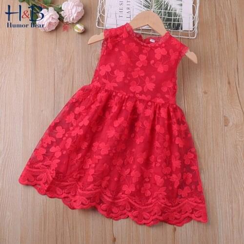 Humor Bear Girls Sleeveless Dress New Summer Lace Hollow Sweet Party Princess Dress Toddler Kids Clothes