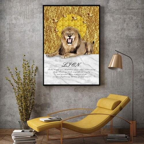 Nordic Poster Fashion Animals Canvas Golden Howling Lion Quote Modern Painting Art Print Wall Picture For Living Room Home Decor