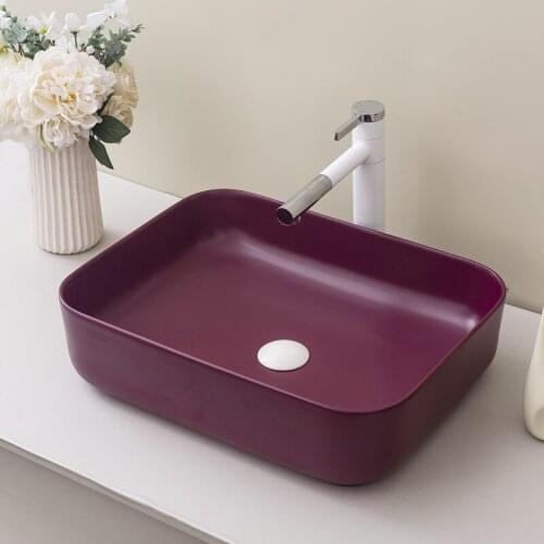 Rectangle Ceramic Painting China Painting Art Lavabo Bathroom Vessel Sinks counter top ceramic wash basin purple