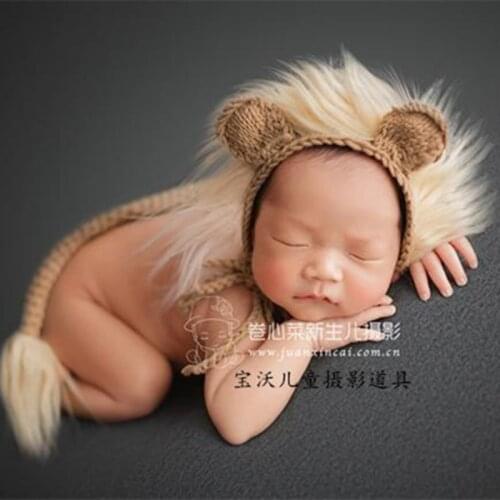 Christmas Hand Knitted baby bonnet Baby lion hat photography props Newborn knit cotton bonnet photo props