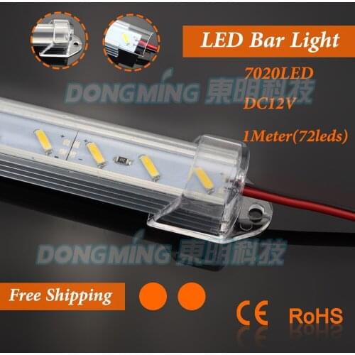 5pcs 100cm 12V led light bar 7020 led luces strip light 1m + U aluminum Profile + PC milky/clear cover + DC connectors