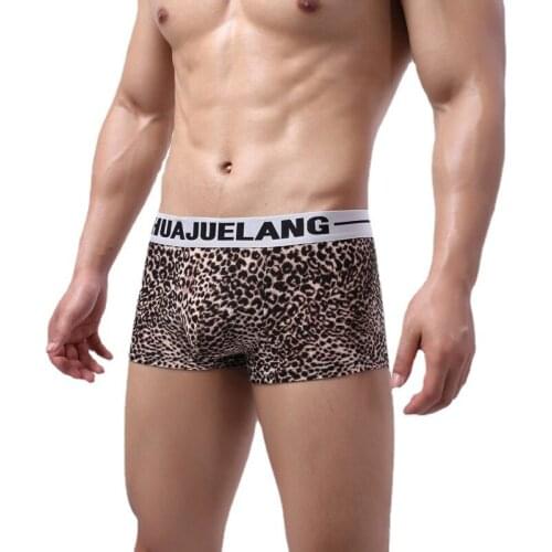 Sexy Mens Underwear Leopard Printed Boxer Shorts Penis Pouch Underpant ropa interior hombre Breathable Boxershorts Trunks 2XL