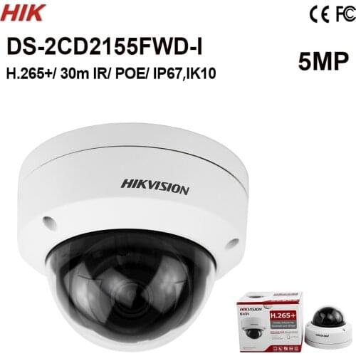 In stock DS-2CD2155FWD-I Original Hik 5MP dome Camera H.265+ IK10 Network camera Face Detection IR 30m 128G hot sale IPC