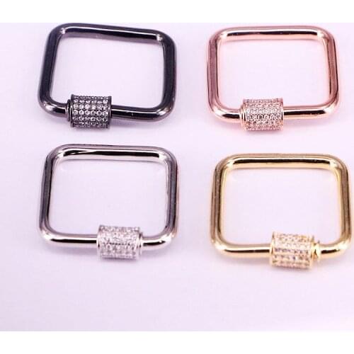 10PCS, Geometric Square shape DIY Jewelry Clasps Micro Pave CZ Copper Connector Lock Carabiner For Jewelry Making