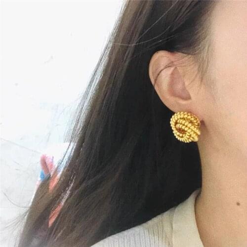Boho Handmade Beads Mesh Circle Stud Earrings for Women Golden Statement Earring Female Punk Brincos Wholesale 2020