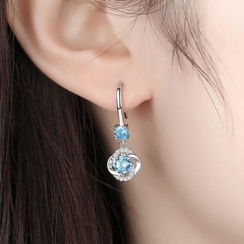 Boho Female Crystal Blue Pink White Drop Earrings Fashion Zircon Stone Earrings For Women