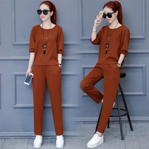 2021 2 Piece Set Women Plus Size Top And Pants Casual Outfit Sweat Suits Two Piece Sweatshirt Tracksuit
