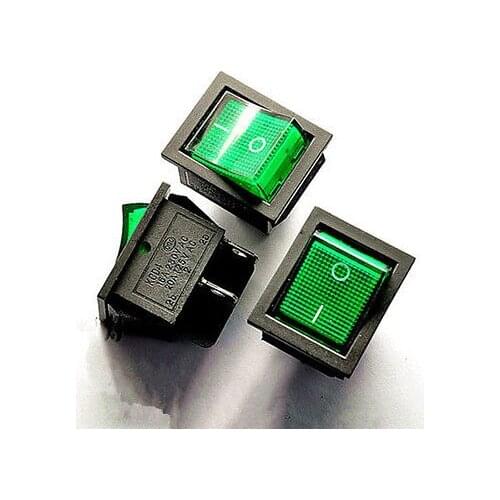 10PCS 2 files 4 Pin Large-scale rocker switch power switch 16A 250V Green LED