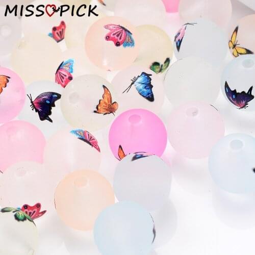 14mm 10pcs Acrylic Beads Round Butterfly Pattern Loose Spacer Beads for Jewelry Making Handmade DIY Bracelet Necklace Wholesale