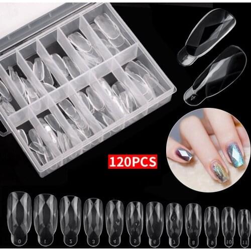 120pcs Gem Cut Nail Gel Full Cover Nail Forms Acrylic False Fake Nails Quick Building Mold Tips Dual Forms Nail Finger Extension
