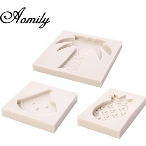 Aomily Coconut Pineapple Watermelon Shaped 3D Silicon Chocolate Jelly Candy Cake Bakeware Mold DIY Pastry Ice Block Soap Mould