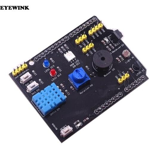 DHT11 LM35 Temperature Humidity Sensor Multifunction Expansion Board Adapter For Arduino UNO R3 RGB LED IR Receiver Buzzer I2C