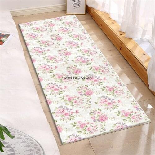 Elegant Light Pink Rose Bedside Mat Girl Room Non-slip Door Mat Home Kitchen Mat Decorative Floor Mat