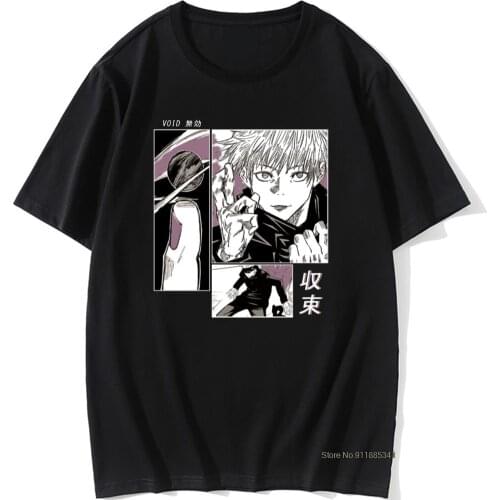Mens Harajuku Tshirt Jujutsu Kaisen Printed Vintage Short Sleeve T shirt Cool Cartoon Anime Casual T-shirt Male Streetwear Tops