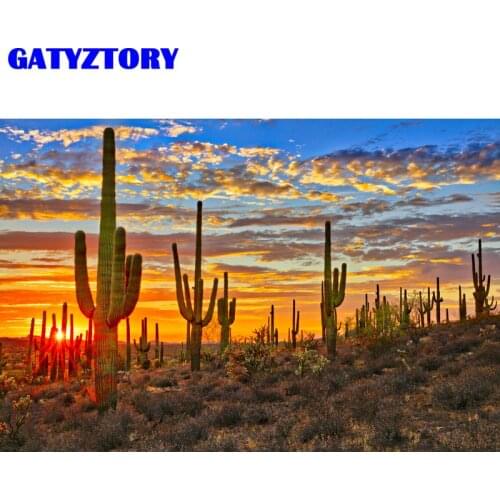GATYZTORY 40x50cm Painting By Numbers Desert Cactus HandPainted Kits Drawing Canvas Pictures Home Decoration DIY Gift