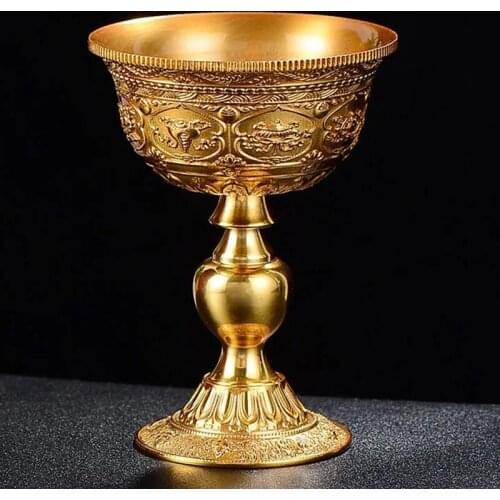Mini Relief Buddhism Brass Candlestick Type Candle Cup Collection Romantic Golden Wedding Bar Dinner Home Table Decoration