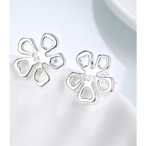 Hot Fashion 925 Sterling Silver Lucky Elegant Flower Stud Earrings For Women Trendy Jewelry Gift