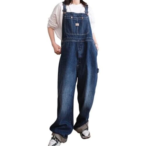 De moda azul holgado mono hombres mono Denim babero haz pies Jeans coreano ropa informal estilo Hip Hop gran bolsillo de carga P