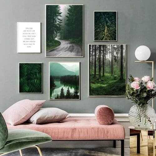 Nordic Posters And Prints Wall Pictures Mountain Lake Forest Road Travel Quotes Wall Art Canvas Painting Living Room Home Decor