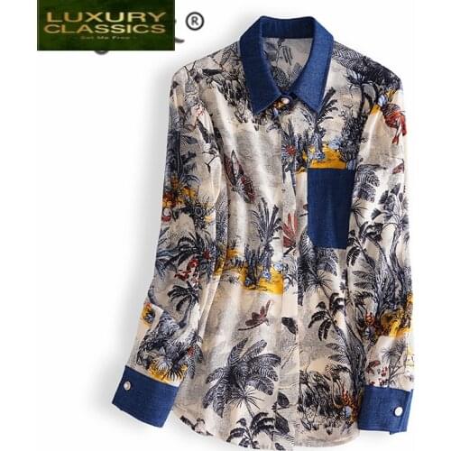 Real Vintage Summer 100% Silk Blusas Mujer De Moda 2021 Spring Korean Elegant Blouse Women Tops Long Sleeve Shirts 3428
